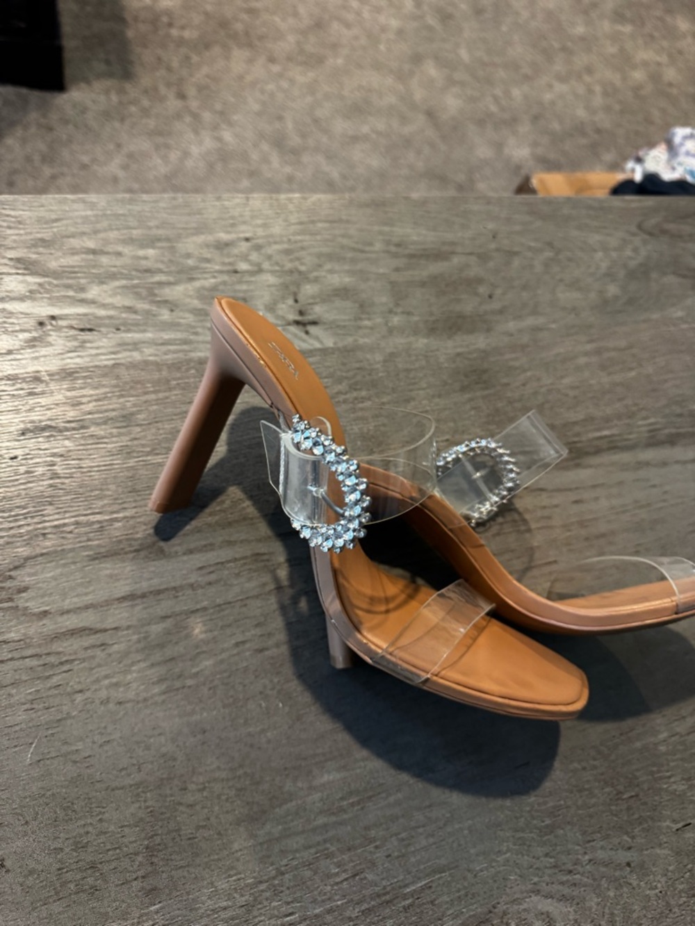 Zara Clear PVC Sandals with Rhinestone Buckle in Tan